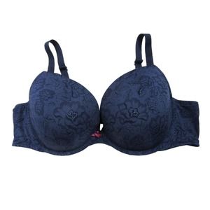NWOT CACIQUE NAVY LACE PRINT SO LIGHT SMOOTH BOOST PLUNGE BRA sz 42B
